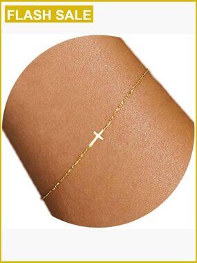 Adjustable Dainty Cross Bracelet 18K Gold Plated Stainless Steel Chain